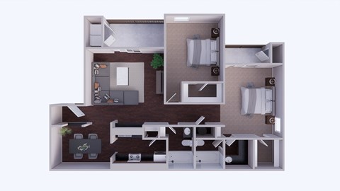 Floor plan for 2 beds, 2 baths, 1096 sqft
